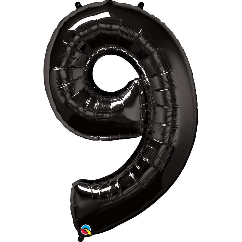 Black Number 9 Foil Balloon 34 inch Qualatex | Party Save Smile