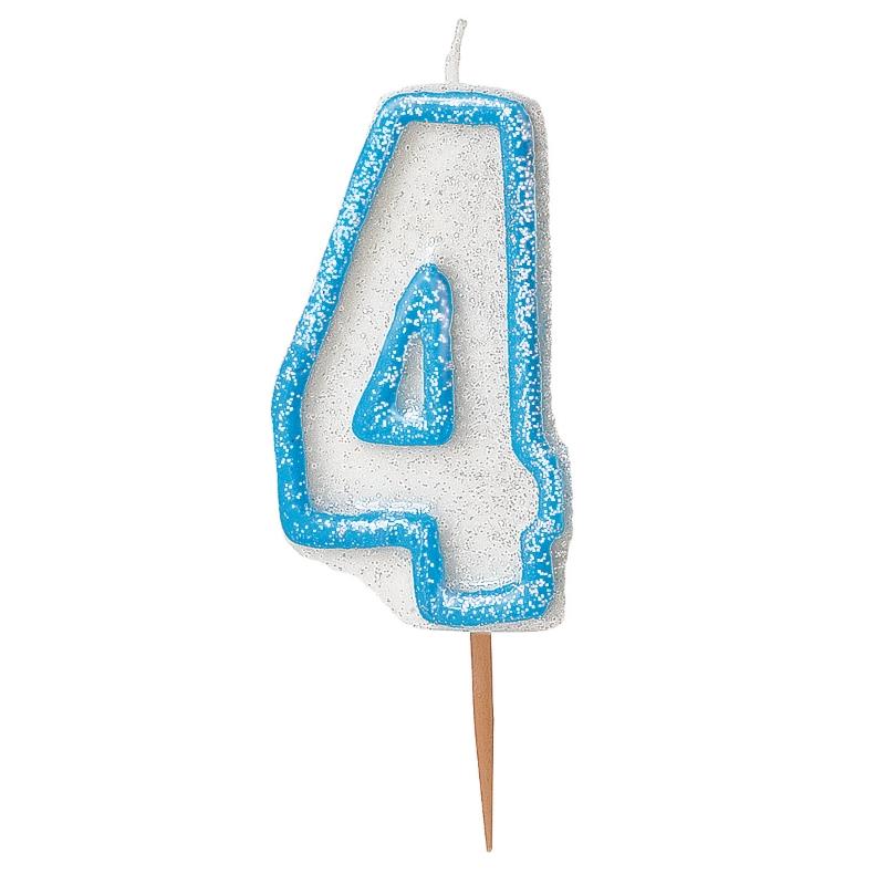 Blue Glitz Number 4 Birthday Cake Candle | Party Save Smile