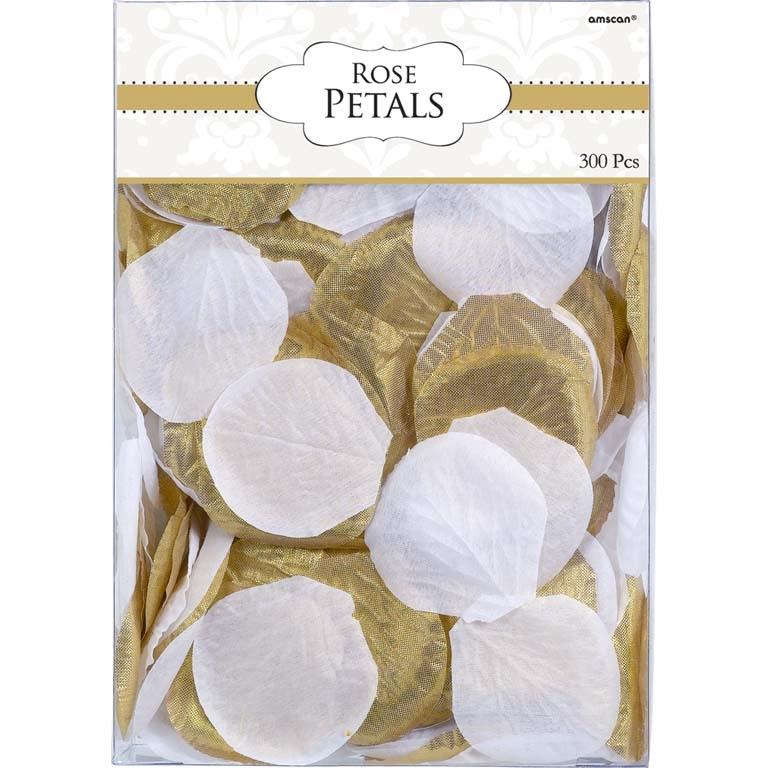 White & Gold Rose Petals Fabric Confetti Pack of 300 | Party Save Smile