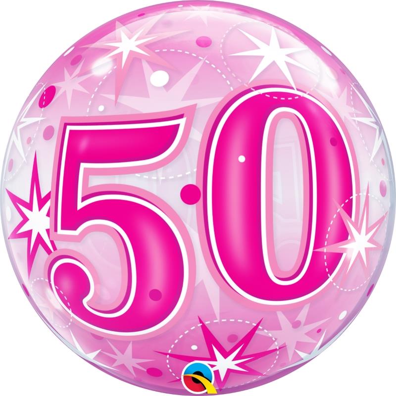 Age 50 Pink Starburst Bubble Balloon 22 inch Qualatex | Party Save Smile