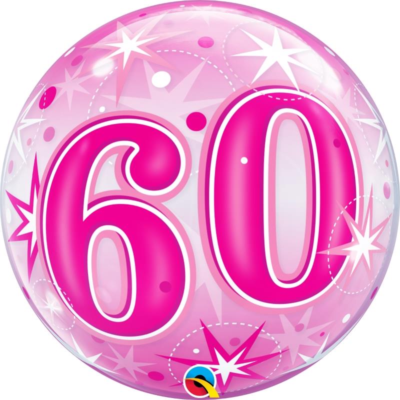 Age 60 Pink Starburst Bubble Balloon 22 inch Qualatex | Party Save Smile