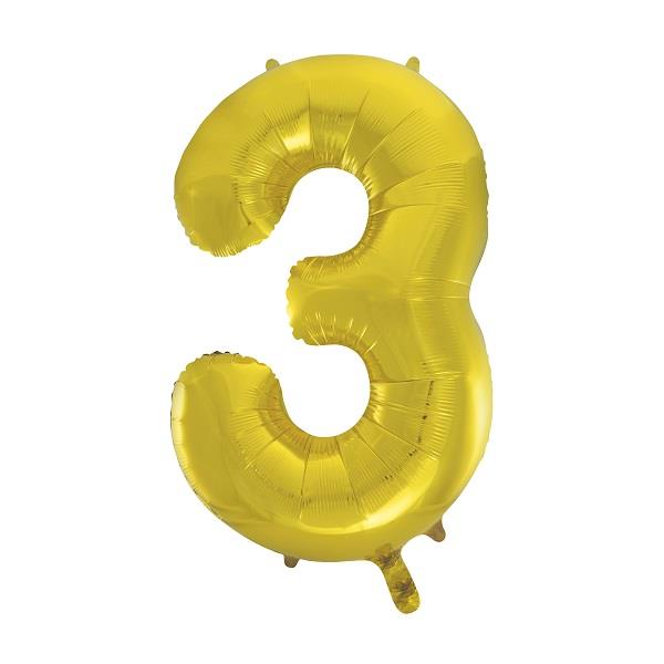 Gold Number 3 Supershape Foil Balloon 34 Inches | Party Save Smile