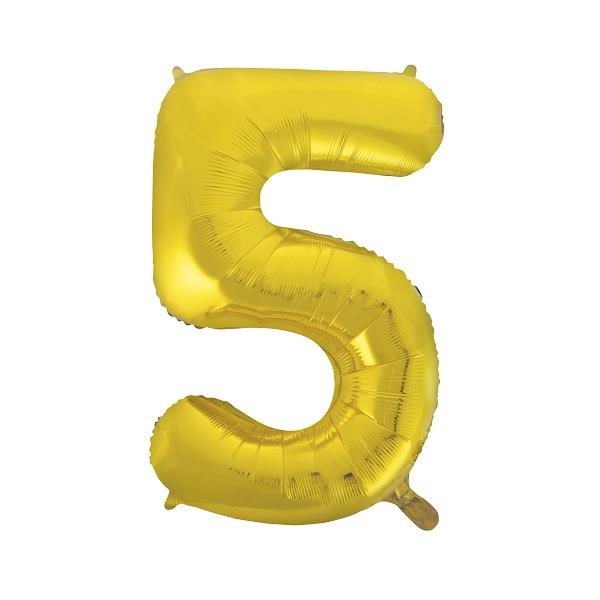 Gold Number 5 Supershape Foil Balloon 34 Inches | Party Save Smile