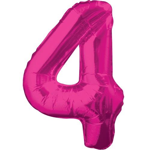 Pink Glitz Number 4 Foil Balloon 34 inches | Party Save Smile
