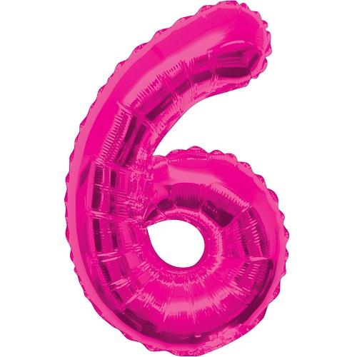 Pink Glitz Number 6 Foil Balloon 34 inches | Party Save Smile