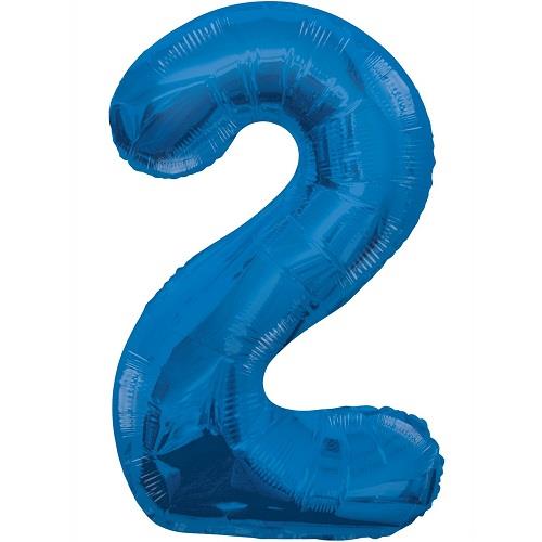 Blue Glitz Number 2 Foil Balloon 34 inch | Party Save Smile