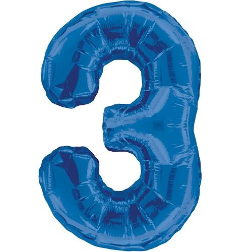 Blue Glitz Number 3 Foil Balloon 34 inch | Party Save Smile