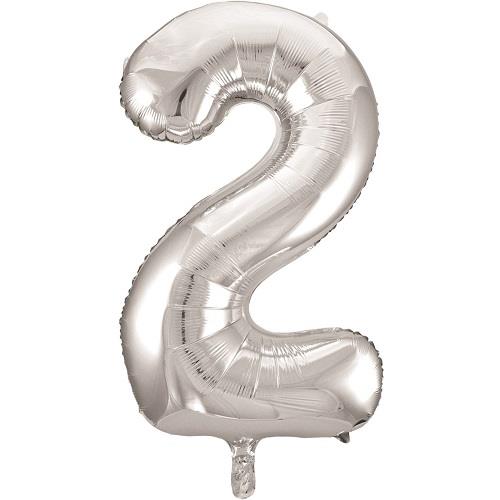 Silver Number 2 Foil Balloon - 34 inch Unique | Party Save Smile