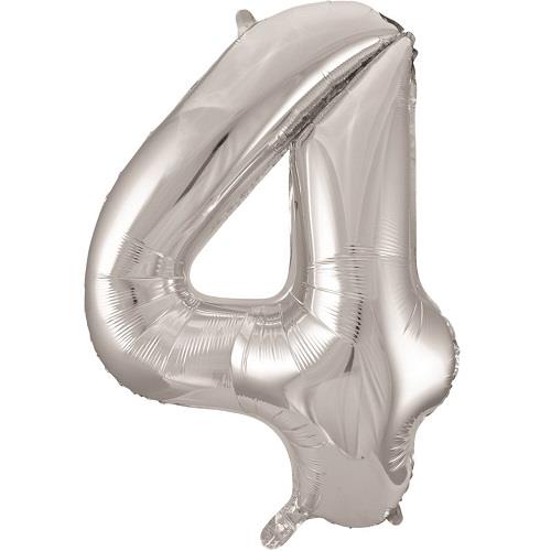 Silver Number 4 Foil Balloon 34 inch Unique | Party Save Smile