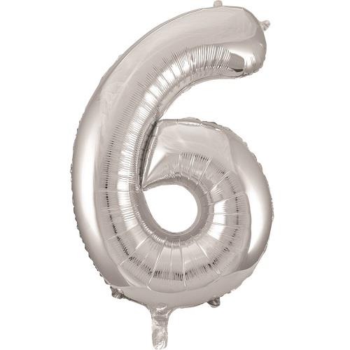 Silver Number 6 Foil Balloon - 34 inch Unique | Party Save Smile