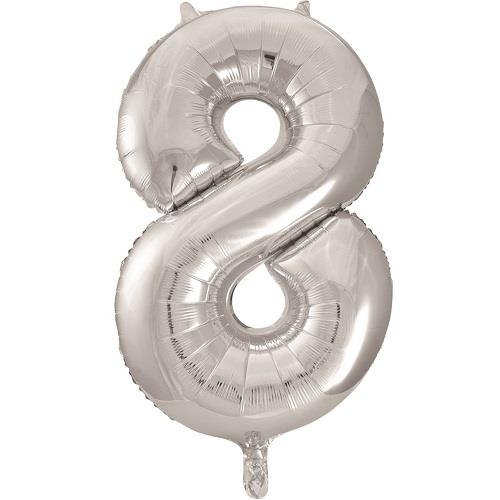 Silver Number 8 Foil Balloon - 34 inch Unique | Party Save Smile