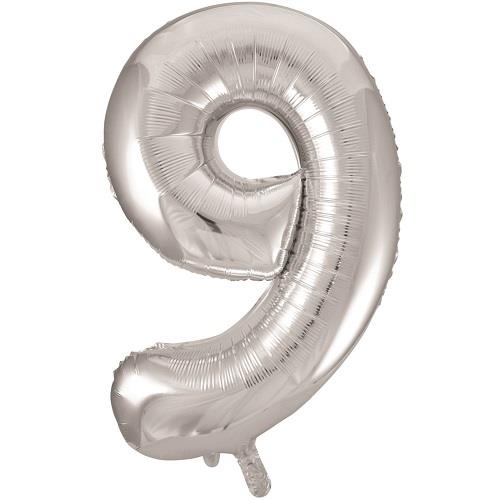 Number 9 Balloons - Silver Unique 34 inch | Party Save Smile