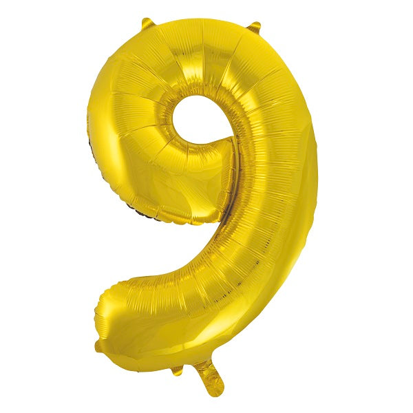 Gold Number 9 Supershape Foil Balloon 34 Inches | Party Save Smile