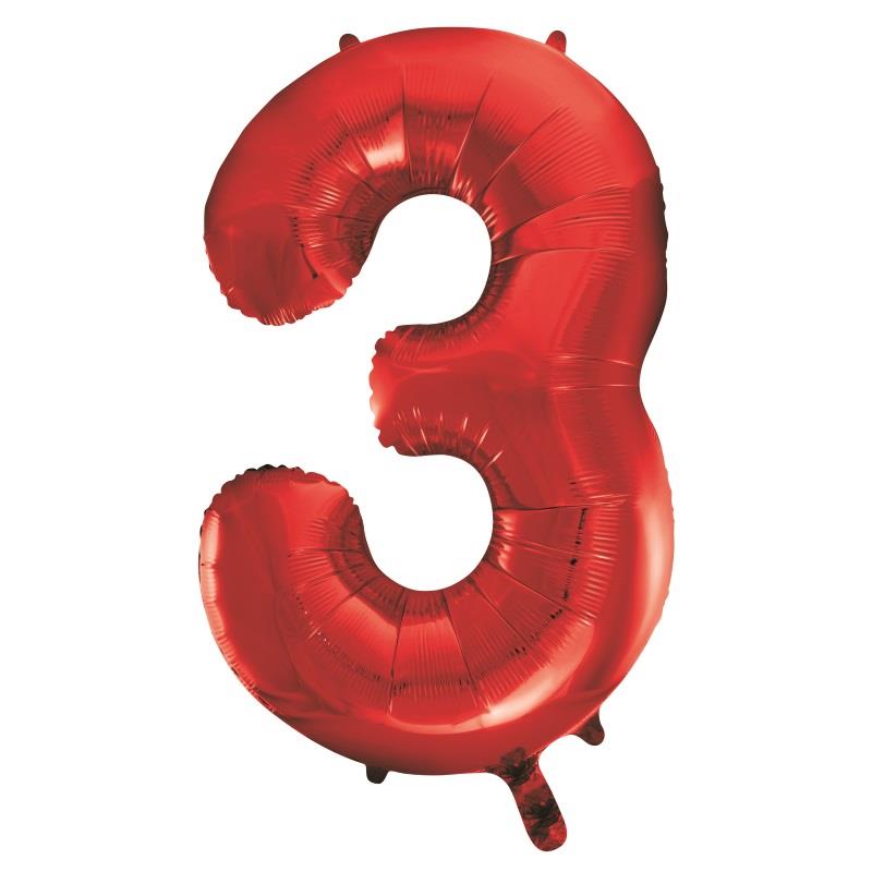 Red Number 3 Supershape Foil Balloon Anagram 34 Inch | Party Save Smile