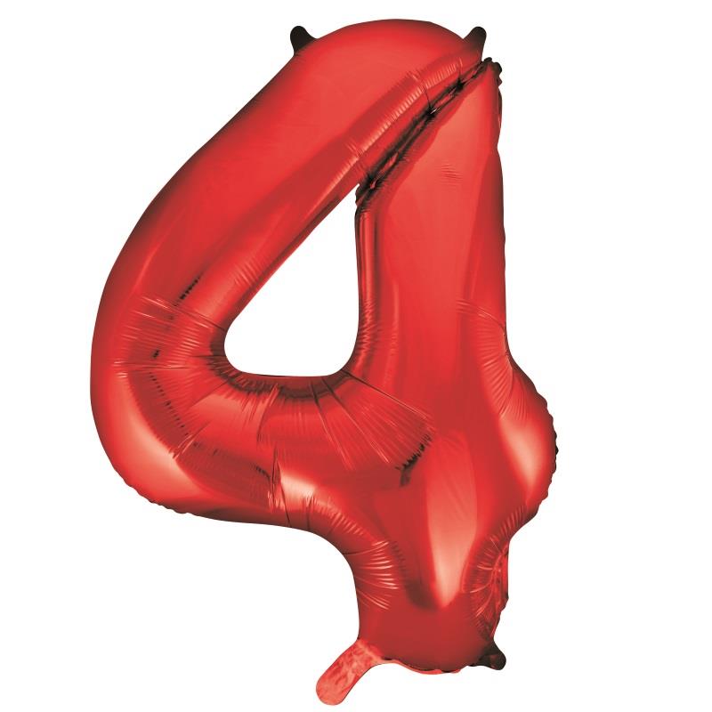 Red Number 4 Supershape Foil Balloon Anagram 34 Inch | Party Save Smile