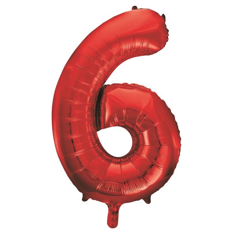 Red Number 6 Supershape Foil Balloon 34 Inches | Party Save Smile