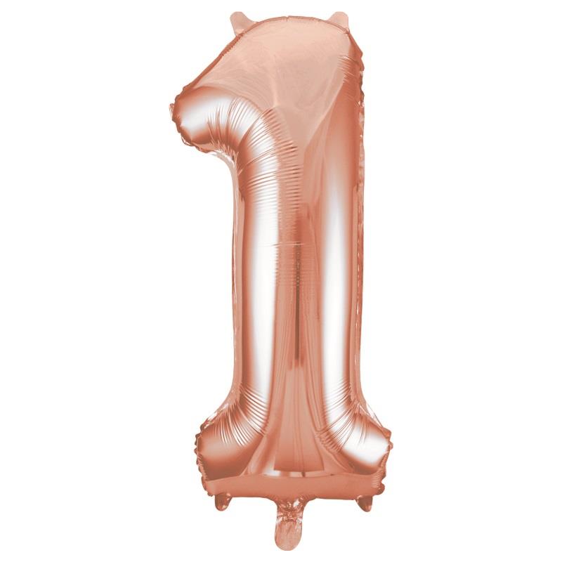 Rose Gold Number 1 Supershape Foil Balloon 34 inch | Party Save Smile