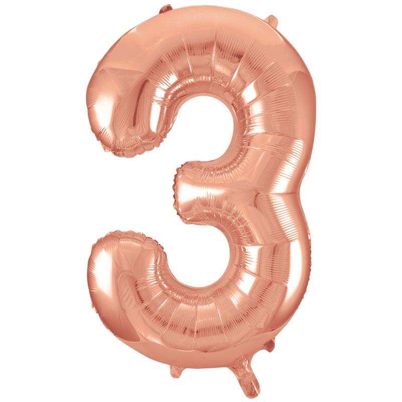 Rose Gold Number 3 Supershape Foil Balloon 34 inch | Party Save Smile