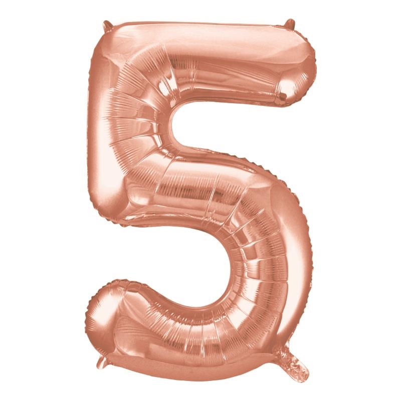Rose Gold Number 5 Supershape Foil Balloon 34 inch | Party Save Smile