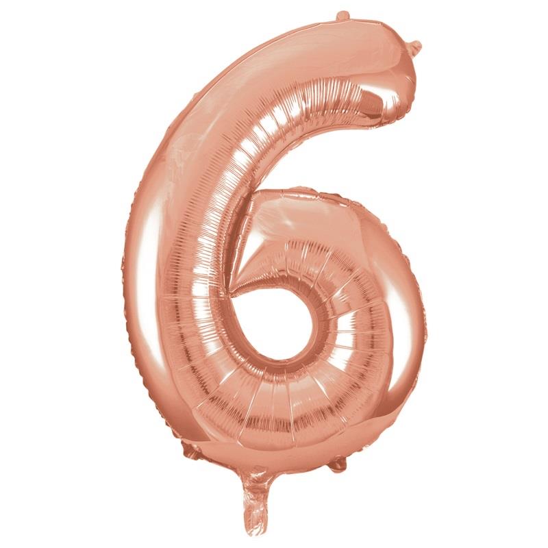 Rose Gold Number 6 Supershape Foil Balloon 34 inch | Party Save Smile
