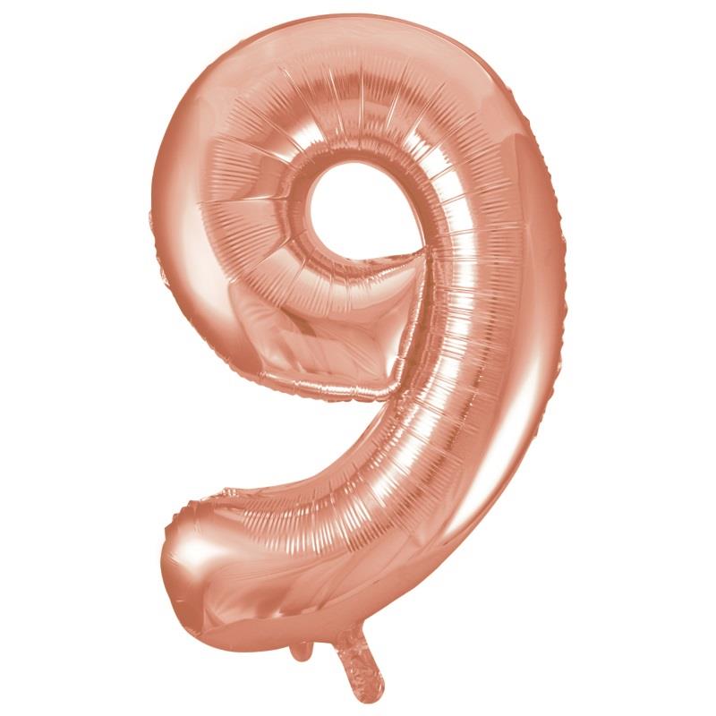 Rose Gold Number 9 Supershape Foil Balloon 34 inch | Party Save Smile