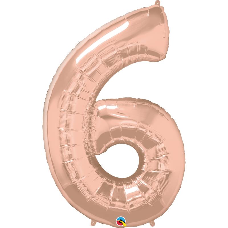 Rose Gold Number 6 Foil Balloon Qualatex 34 inch | Party Save Smile