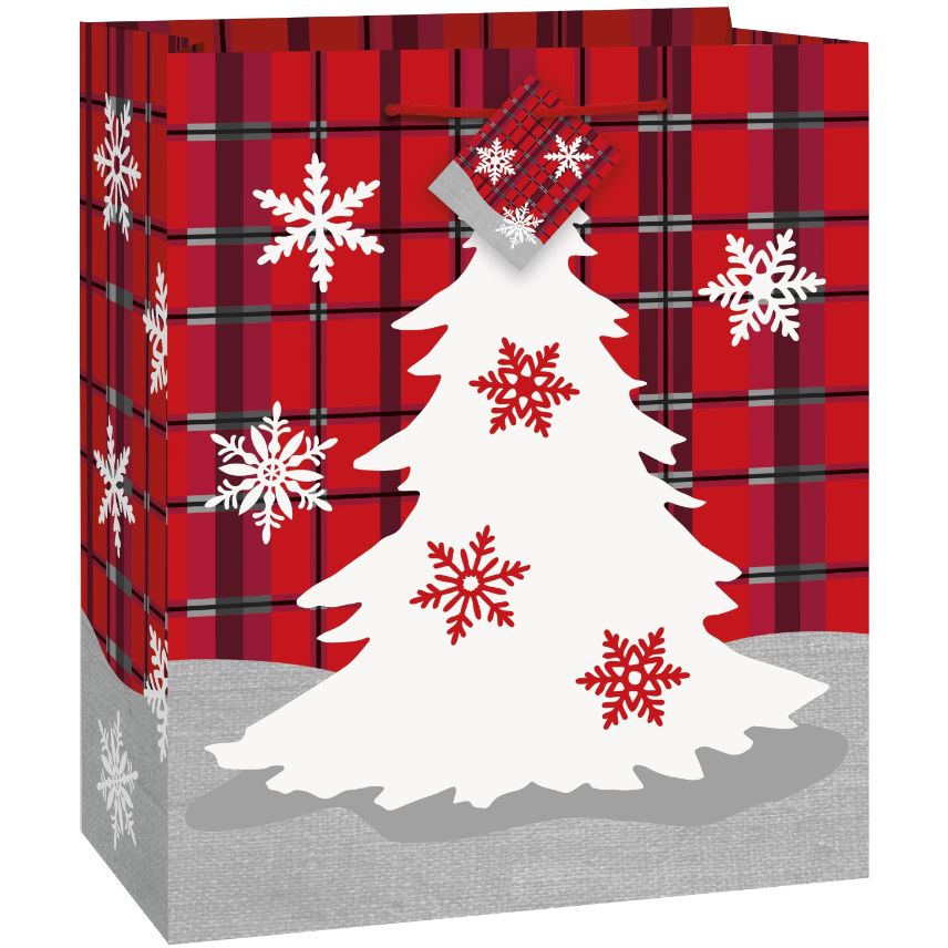 Rustic Plaid Christmas Party Medium Glossy Gift Bag | Party Save Smile