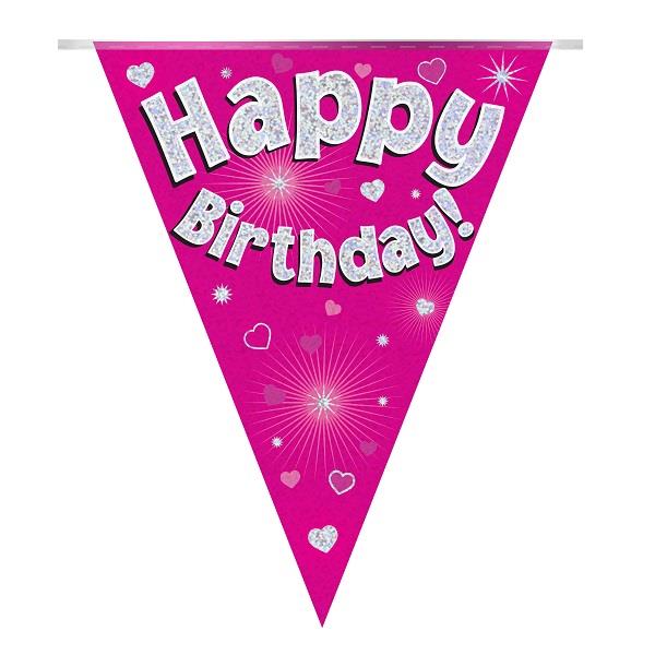 Pink Happy Birthday Bunting Banner Decoration 3.9 Metres | Party Save Smile