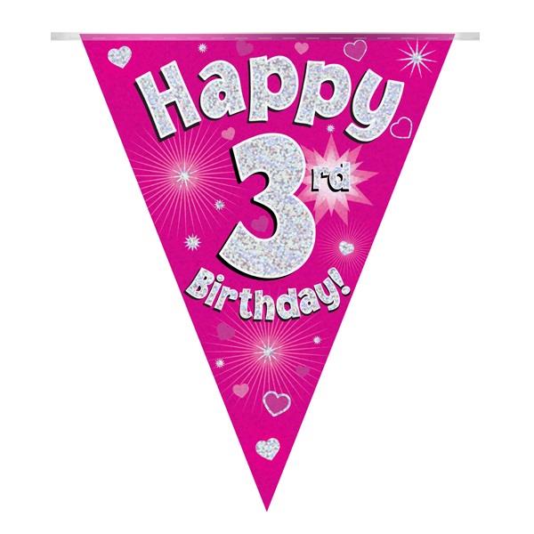 Pink Hearts 3rd Birthday Bunting 3.9 Metres | Party Save Smile