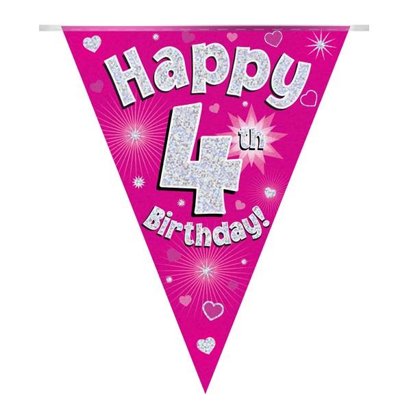 Pink Hearts 4th Birthday Bunting 3.9 Metres | Party Save Smile