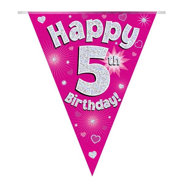 Pink Hearts 5th Birthday Bunting 3.9 Metres | Party Save Smile