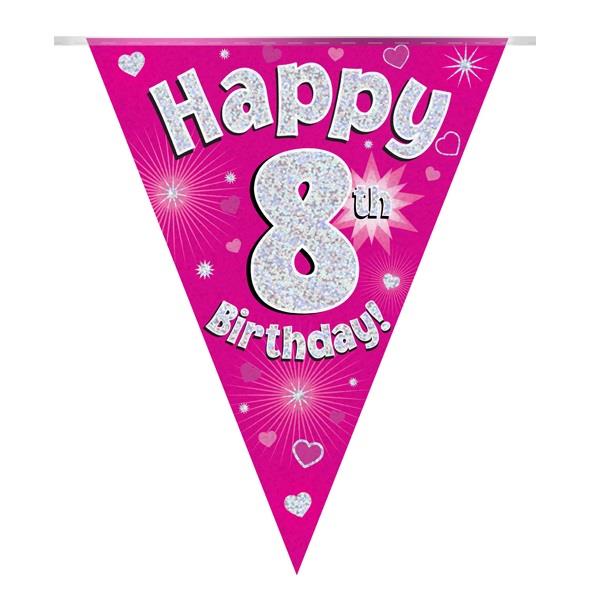 Pink Hearts 8th Birthday Bunting 3.9 Metres | Party Save Smile