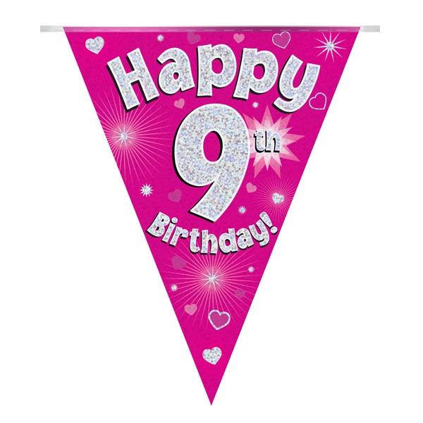 Pink Hearts 9th Birthday Bunting 3.9 Metres | Party Save Smile