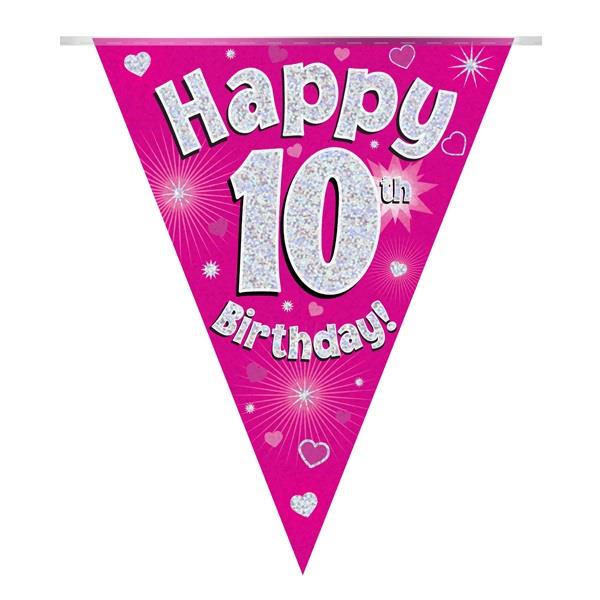 Pink Hearts 10th Birthday Bunting 3.9 Metres | Party Save Smile