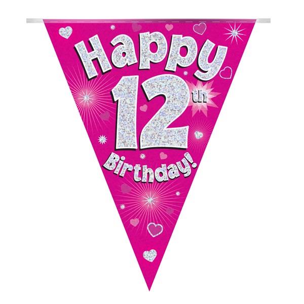 Pink Hearts 12th Birthday Bunting 3.9 Metres | Party Save Smile