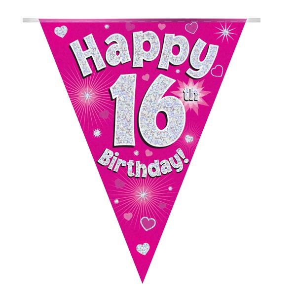 Pink Heart 16th Birthday Bunting 3.9 Metres | Party Save Smile