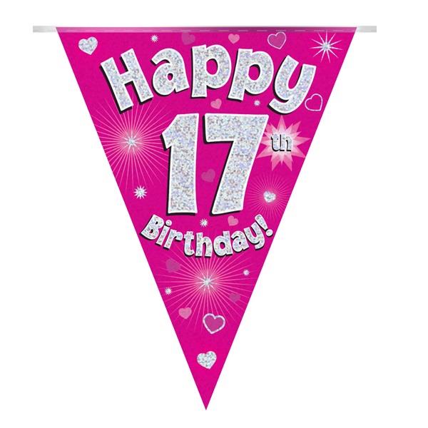 Pink Hearts 17th Birthday Bunting 3.9 Metres | Party Save Smile