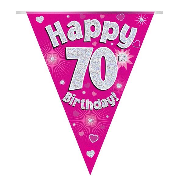 Pink Hearts 70th Birthday Bunting 3.9 Metres | Party Save Smile