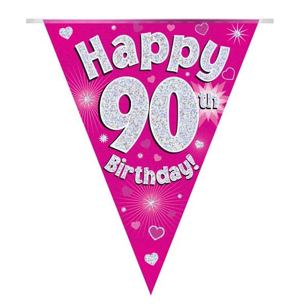 Pink Hearts 90th Birthday Bunting 3.9 Metres | Party Save Smile