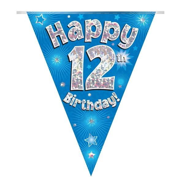 Blue 12th Birthday Bunting with Star Print 3.9 Metres | Party Save Smile