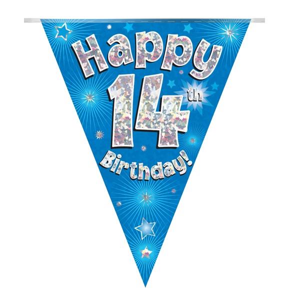 Blue 14th Birthday Bunting with Star Print 3.9 Metres | Party Save Smile