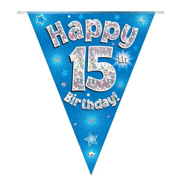 Blue 15th Birthday Bunting with Star Print 3.9 Metres | Party Save Smile