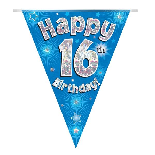 Blue 16th Birthday Bunting with Star Print 3.9 Metres | Party Save Smile