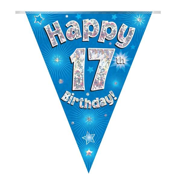 Blue 17th Birthday Bunting with Star Print 3.9 Metres | Party Save Smile