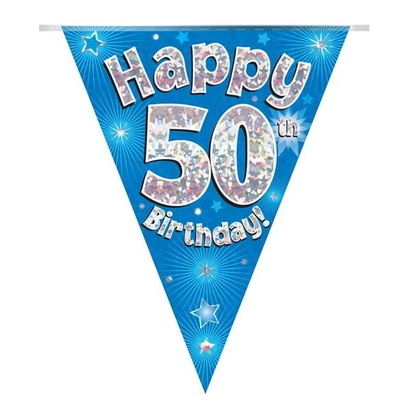Blue 50th Birthday Bunting Banner Decoration 3.9 Metres | Party Save Smile