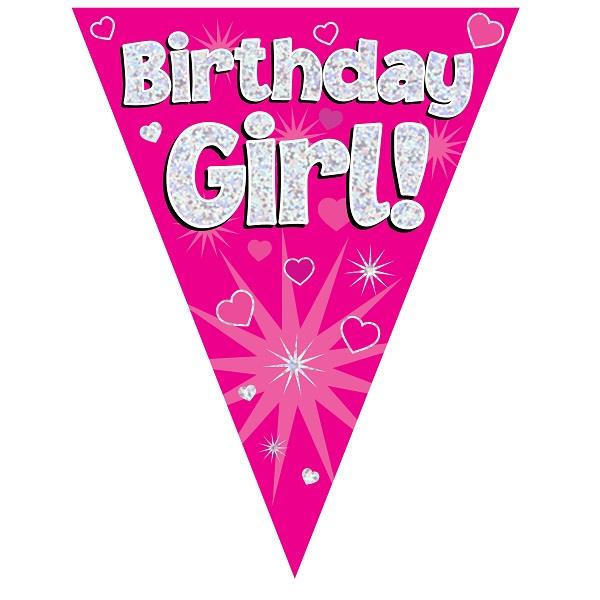 Pink Hearts Birthday Girl Bunting 3.9 Metres | Party Save Smile