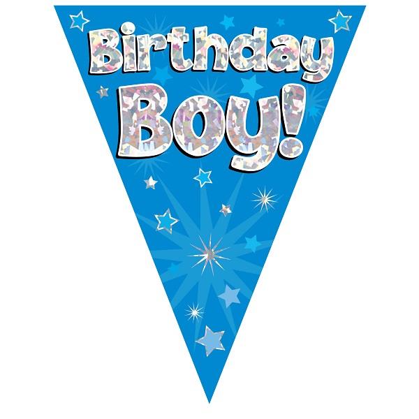 Blue Birthday Boy Bunting Banner Decoration 3.9 Metres | Party Save Smile