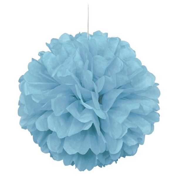 Powder Blue Puff Ball Party Hanging Decorations 16 inch | Party Save Smile