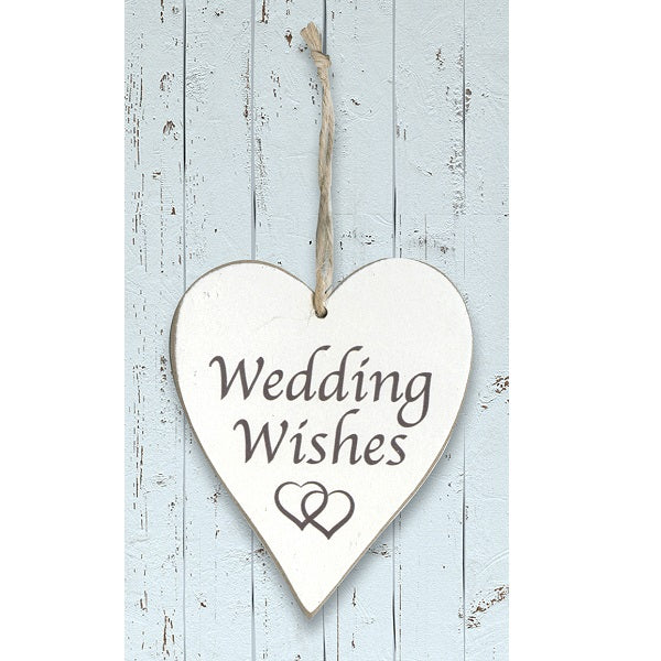 Wedding Wishes Hanging Wooden Heart 11cm | Party Save Smile