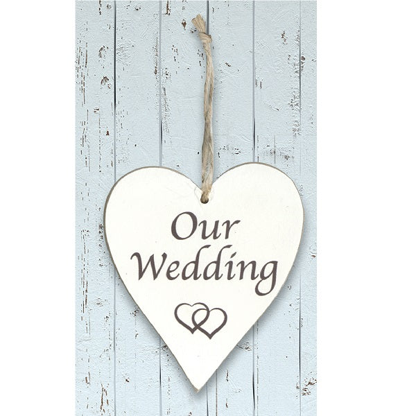 Our Wedding Hanging Wooden Heart 11cm | Party Save Smile